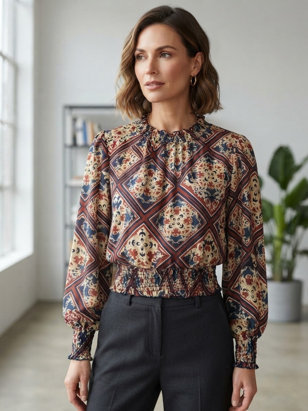 Stunning Nygard tunic top featuring a beautiful blue and white watercolor floral